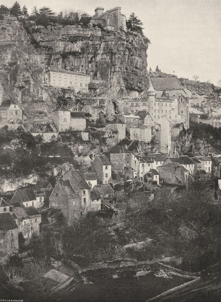 LOT. Rocamadour- Le village 1904 old antique vintage print picture